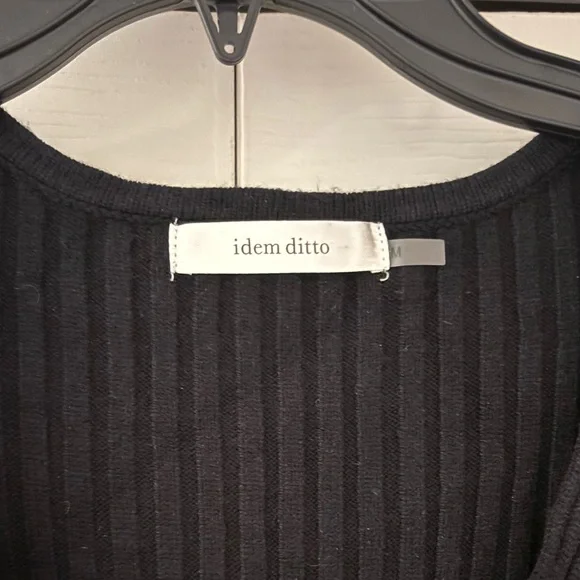 Idem Ditto Chic Black Ribbed Long Sleeve Dress with Tie Waist - Picture 6 of 12